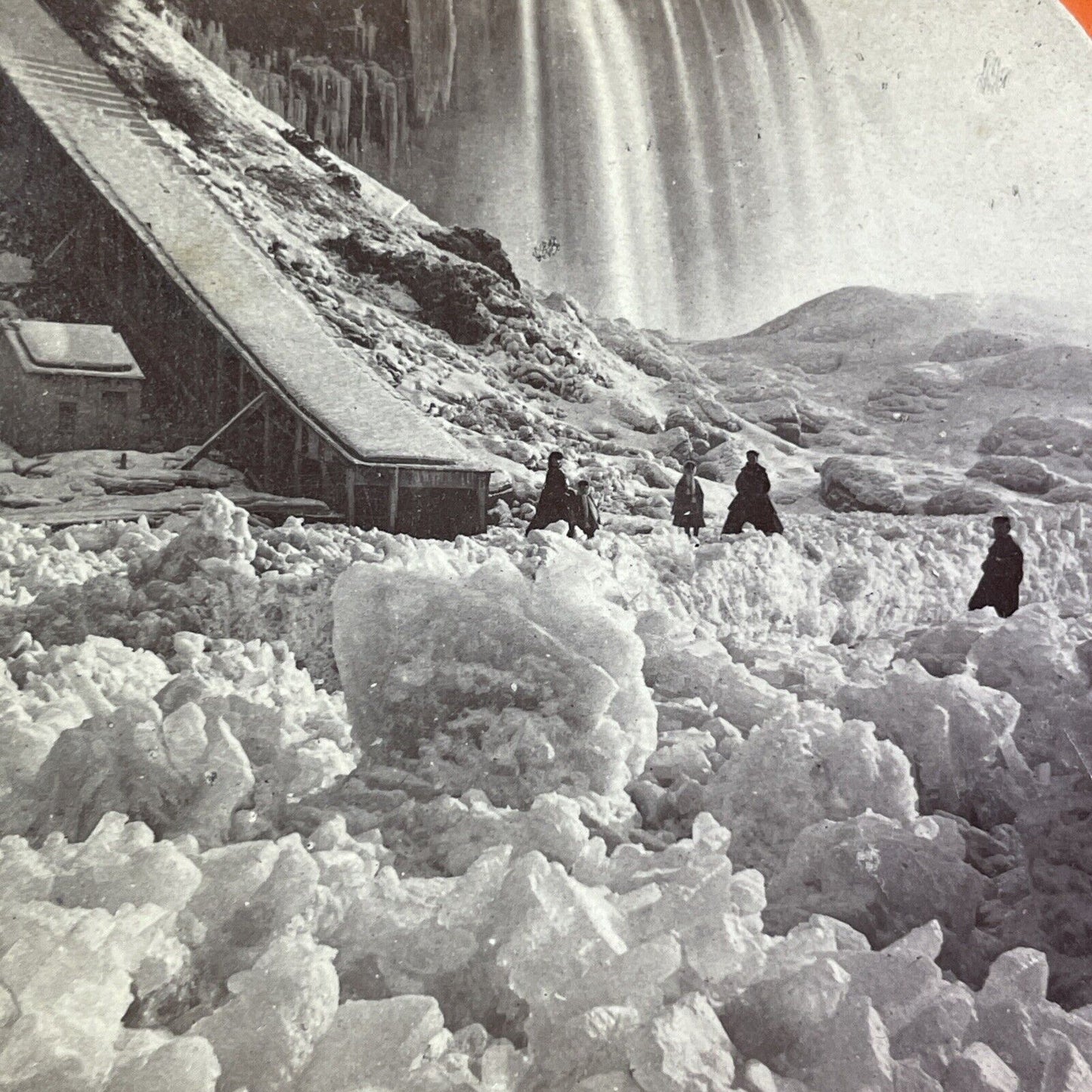 Frozen Niagara Falls River Land Bridge Stereoview Charles Bierstadt c1870s Y2216