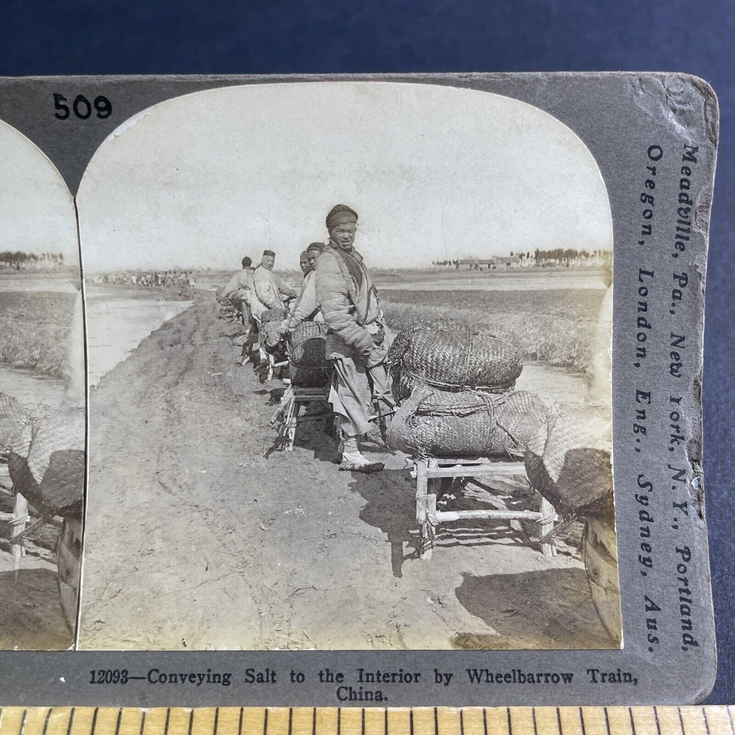 Antique 1908 Salt Mining Miners Transport In China Stereoview Photo Card P2153