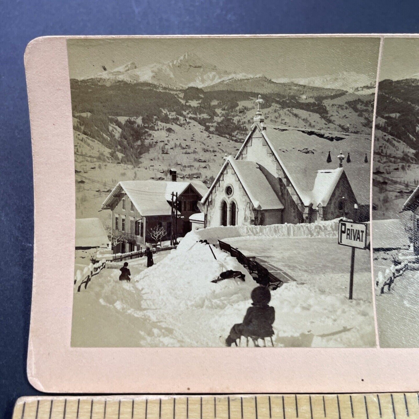 Antique 1901 Heavy Snowfall In The Swiss Alps Stereoview Photo Card P3937