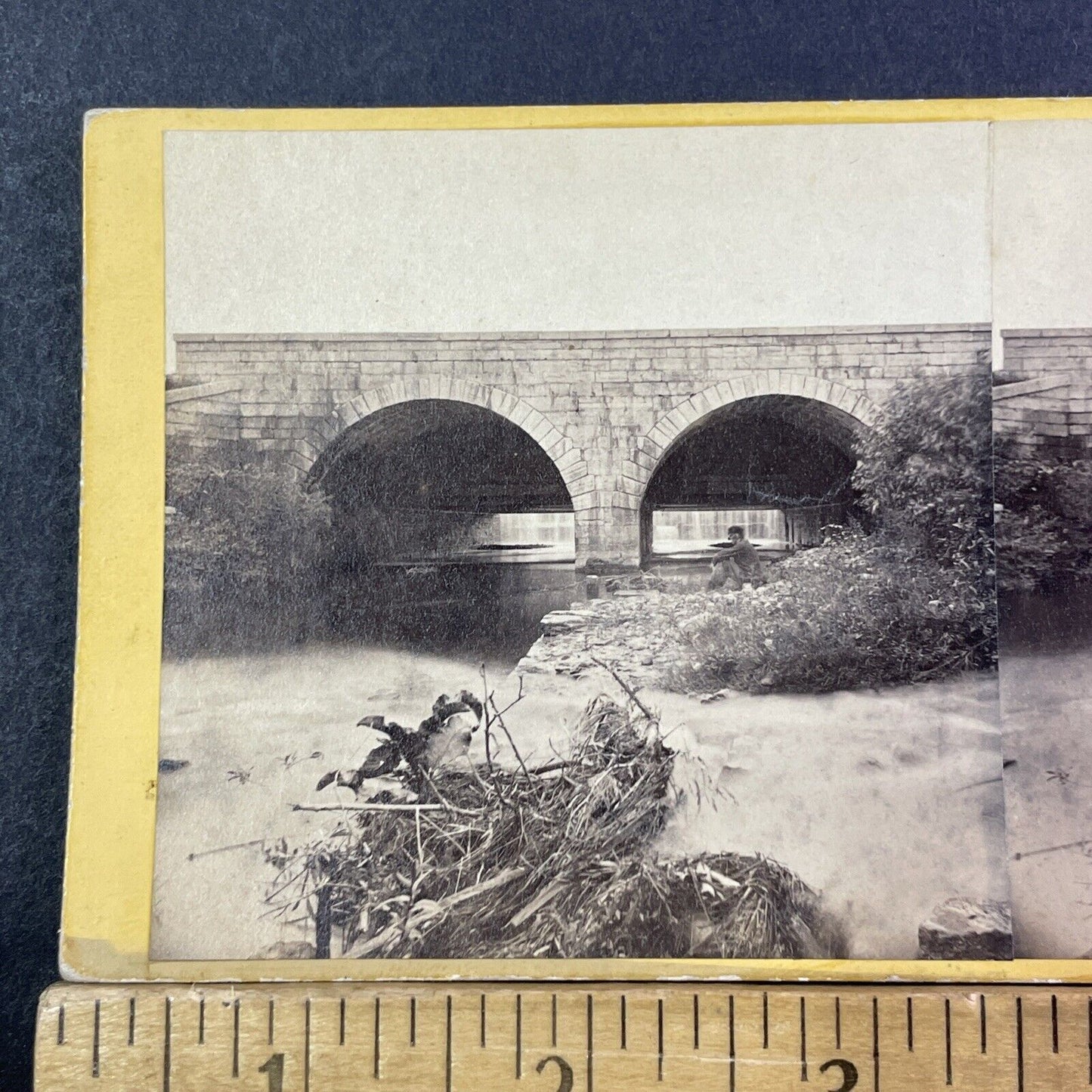 Johnstown Bridge Of Death? Stereoview Stone Arch Bridge Antique c1870 X2564