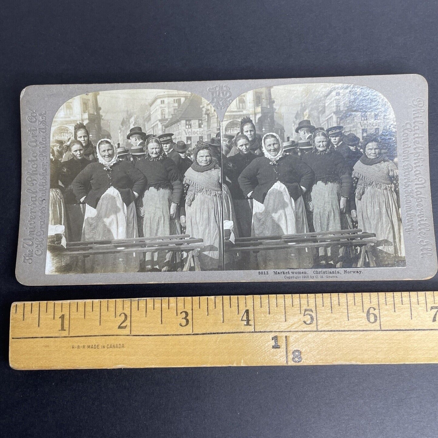 Antique 1900 Women At Market Oslo Norway Stereoview Photo Card PC838