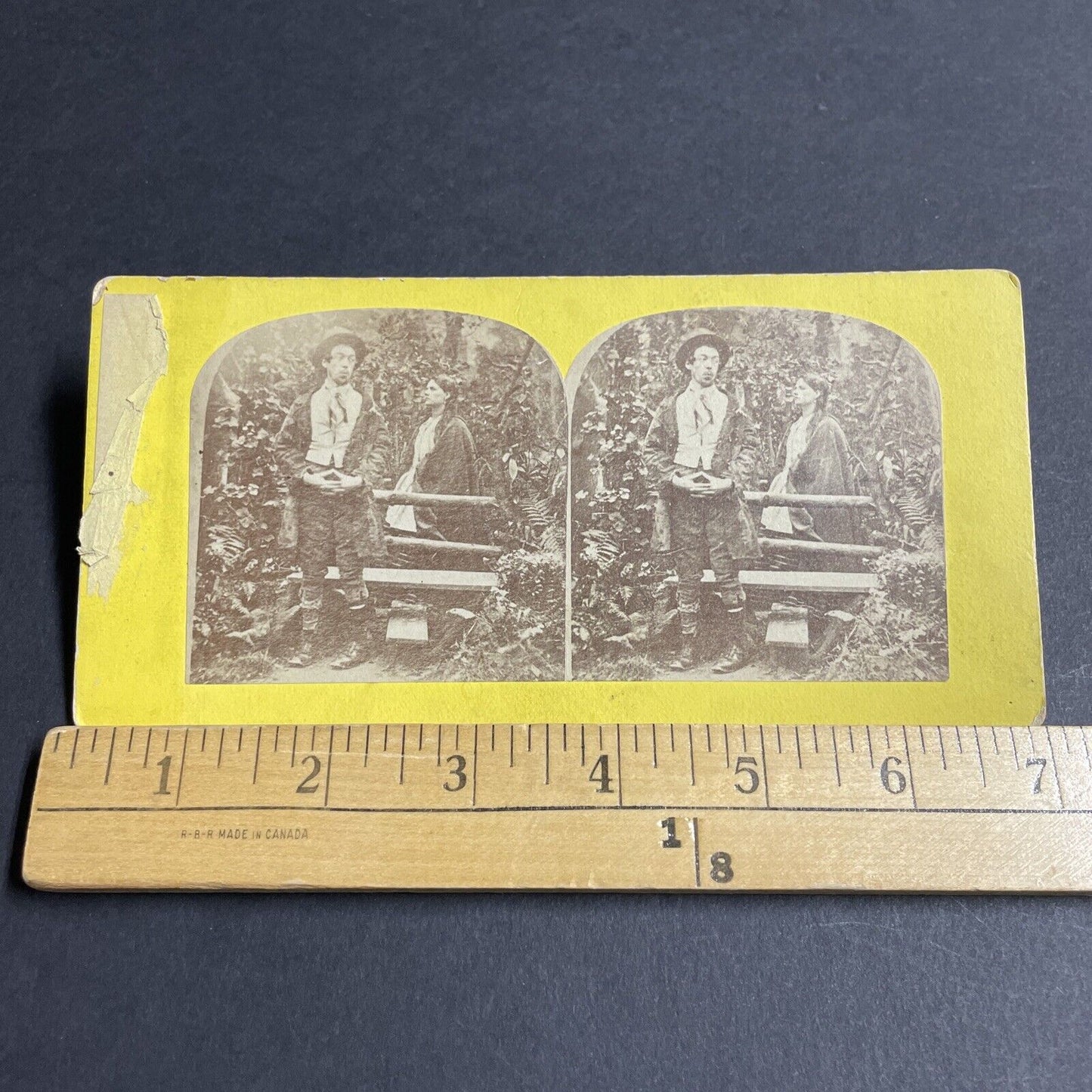 Antique 1870s Man Spies On Woman In Garden Stereoview Photo Card P4704