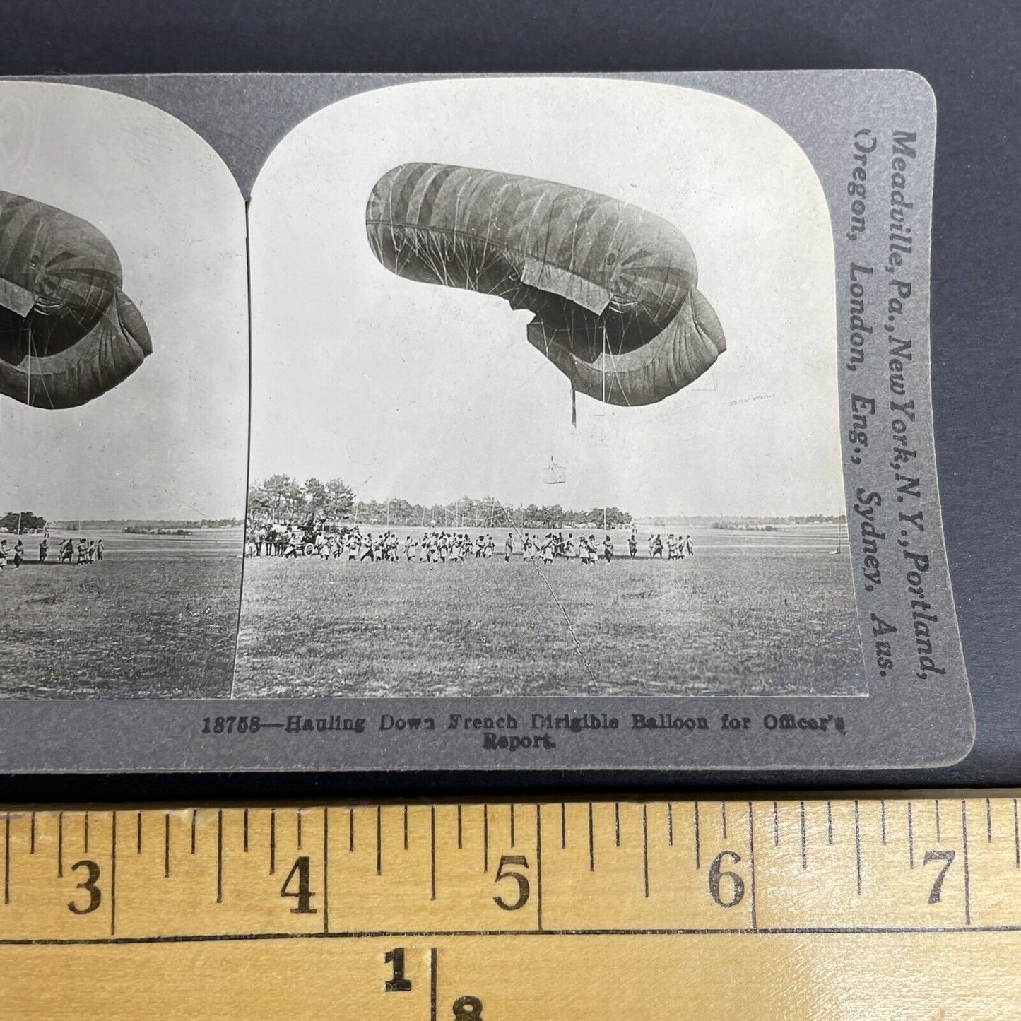 Antique 1918 WW1 French Officers Observation Balloon Stereoview Photo Card P995