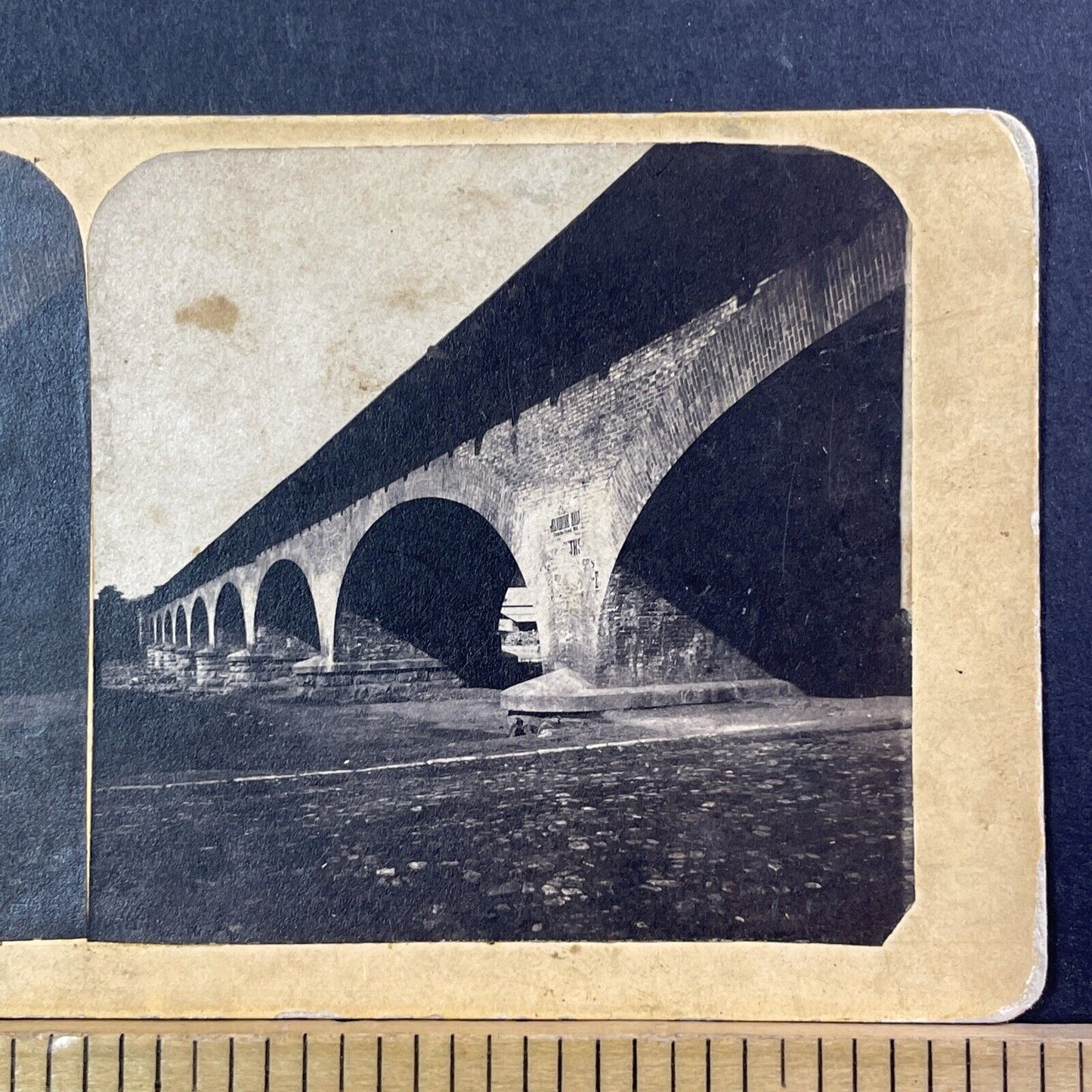 9-Arch Brick Bridge Stereoview Unknown Location Antique c1870 X2430