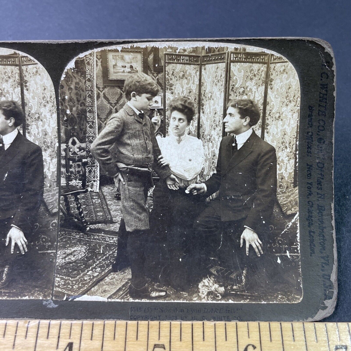 Antique 1903 Boy Scolded For Spying On Young Couple Stereoview Photo Card P2901