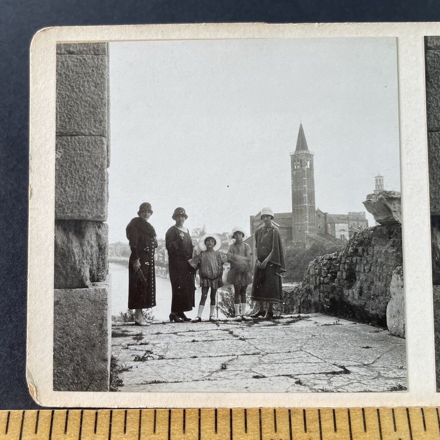 Antique 1925 Wealthy American Family In Italy OOAK Stereoview Photo Card P3232