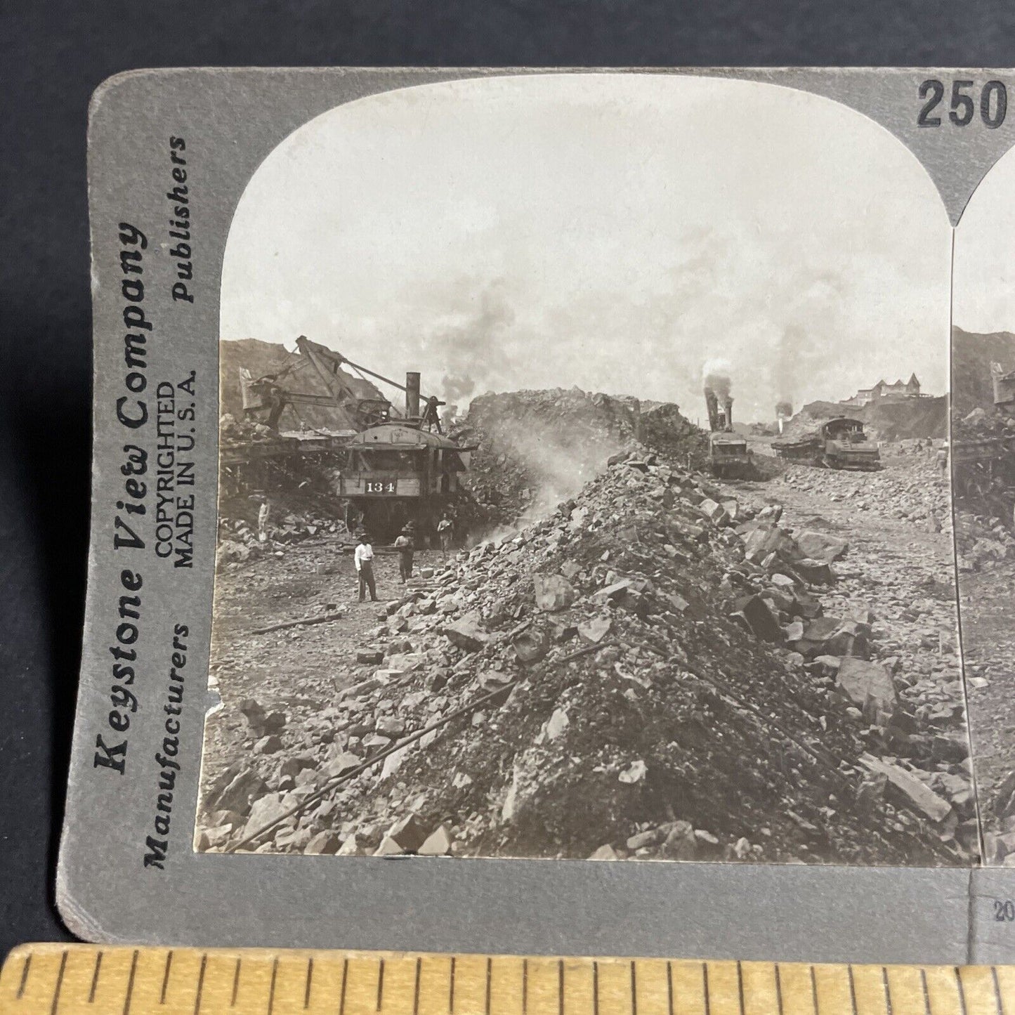 Antique 1910 Steam Shovel Excavator Construction Stereoview Photo Card P4398