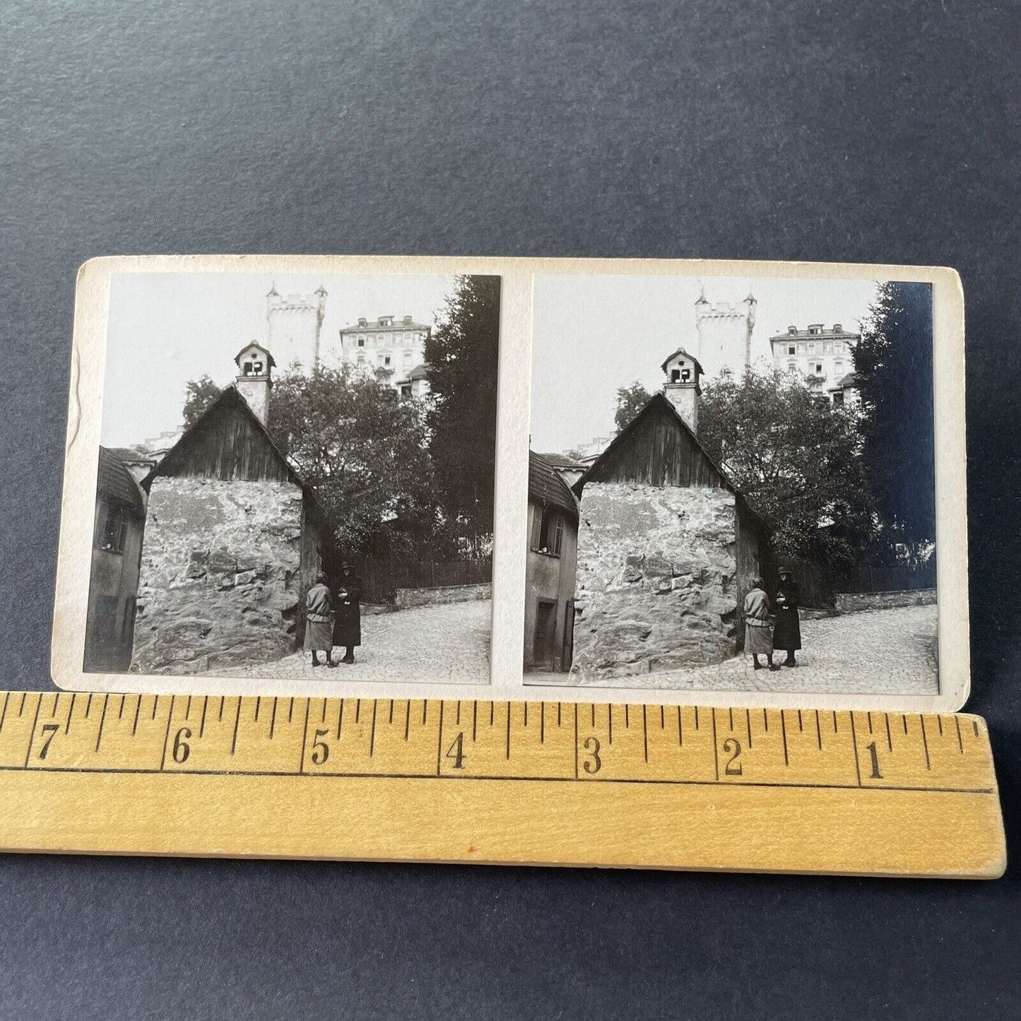 Antique 1925 Peasant Women Talk In Italy OOAK Stereoview Photo Card P3271