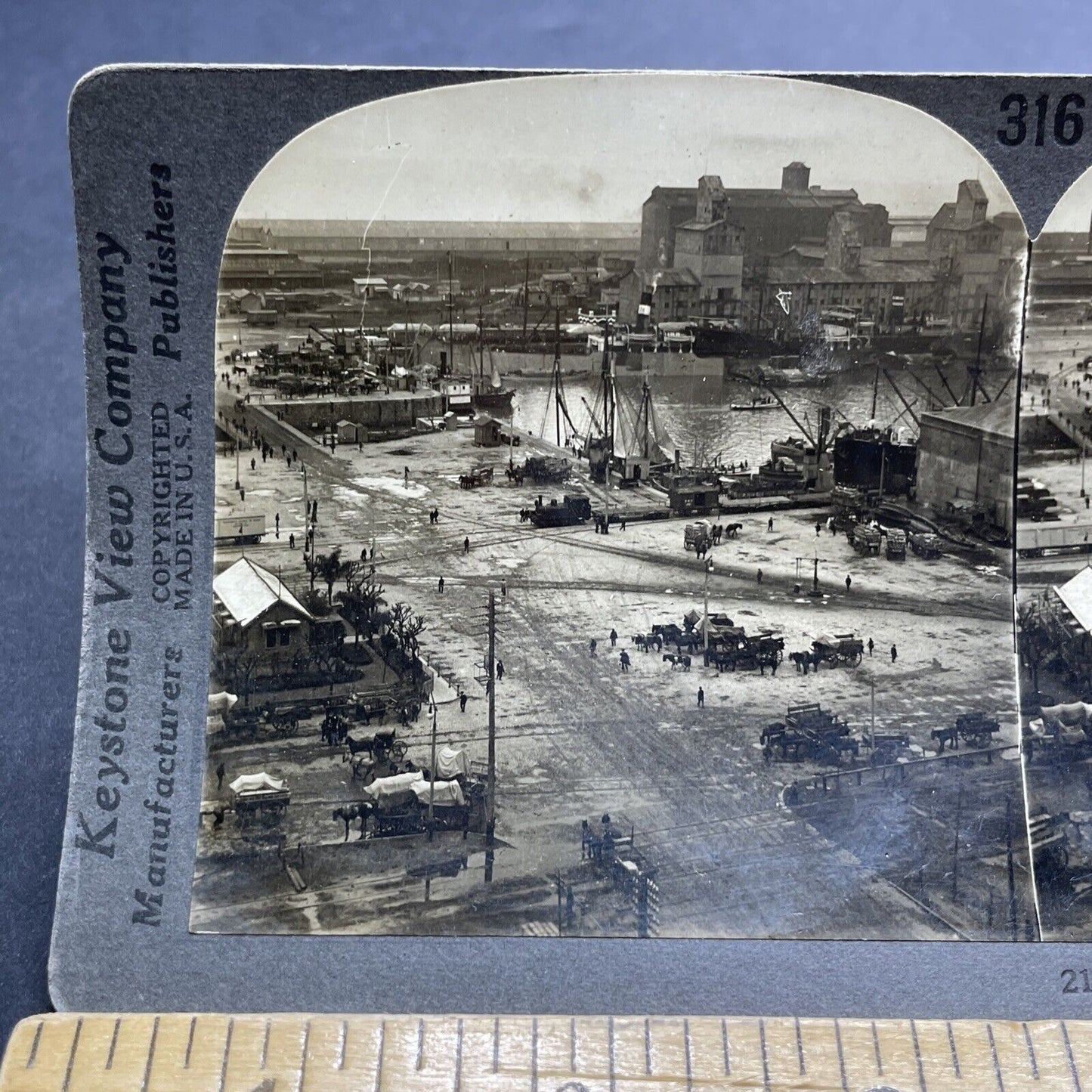 Antique 1909 Buenos Aires Argentina Shipyard Docks Stereoview Photo Card P2072