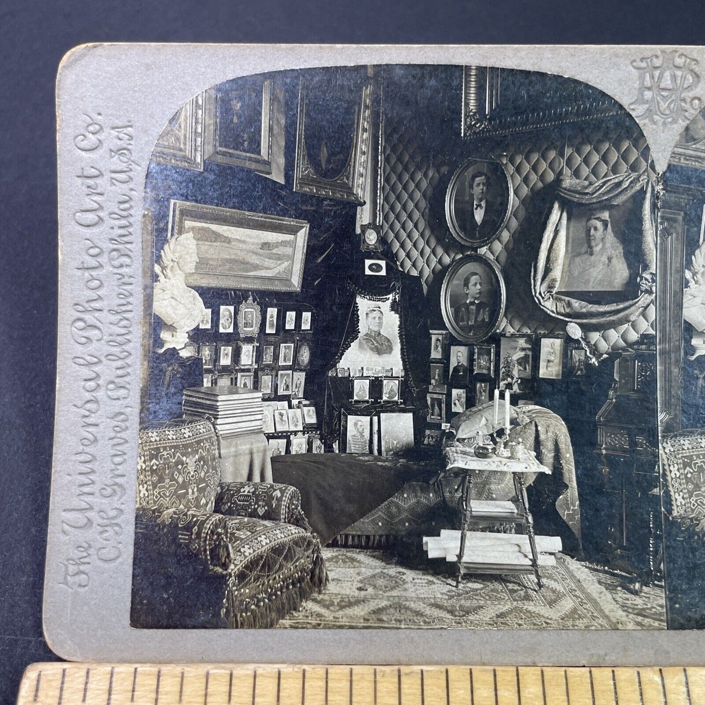 Antique 1900 Kings Smoking Room Stockholm Sweden Stereoview Photo Card P3379