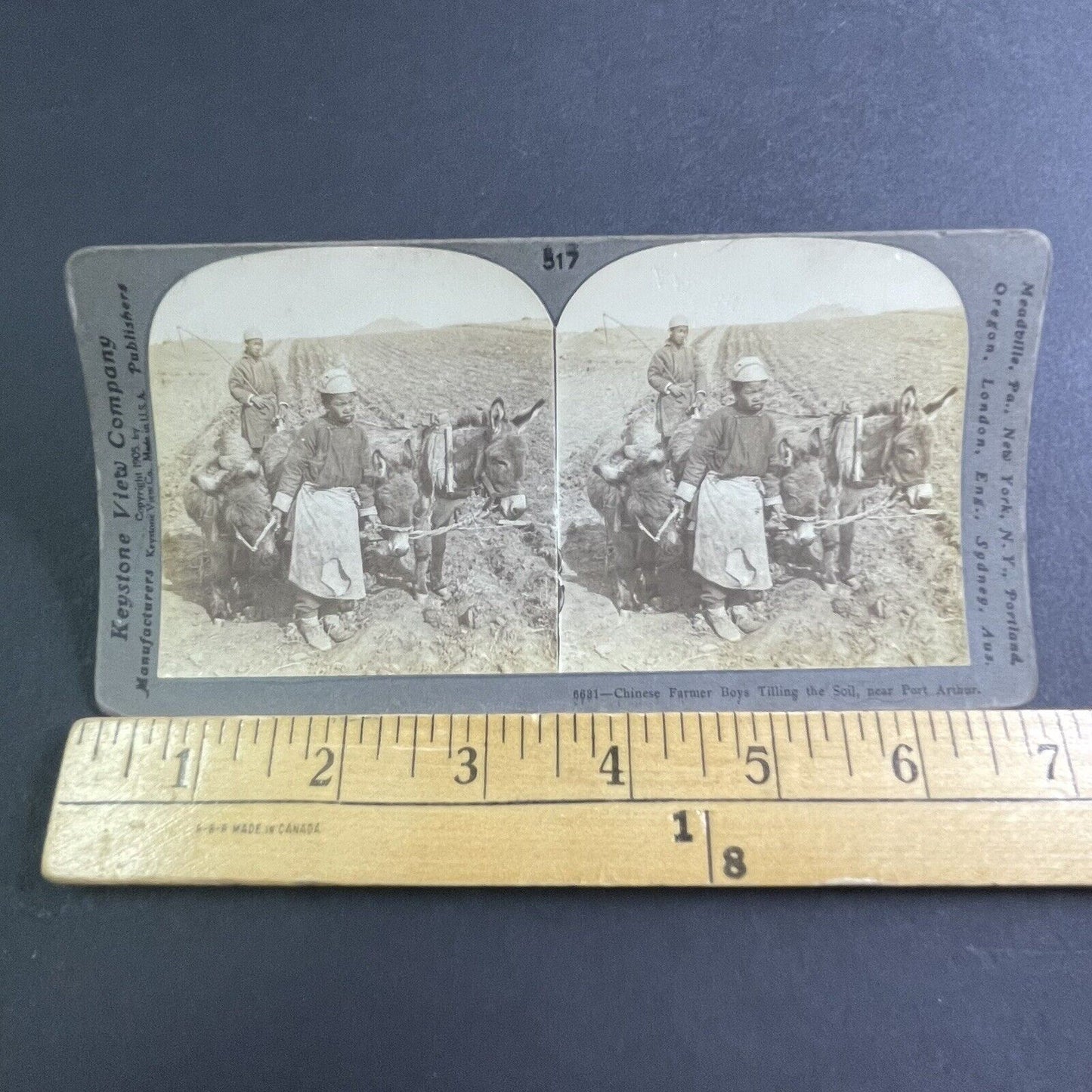 Antique 1905 Chinese Children Farming Soil China Stereoview Photo Card P2219