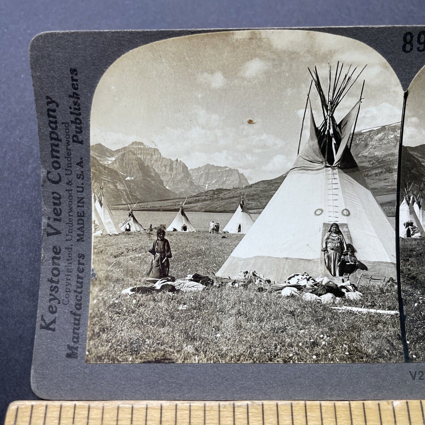 Antique 1910s Blackfeet Nation Indian Reservation Stereoview Photo Card P2760