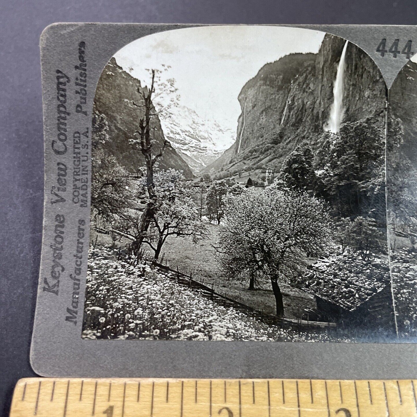 Antique 1910s Waterfall In Lauterbrunnen Switzerland Stereoview Photo Card P3668