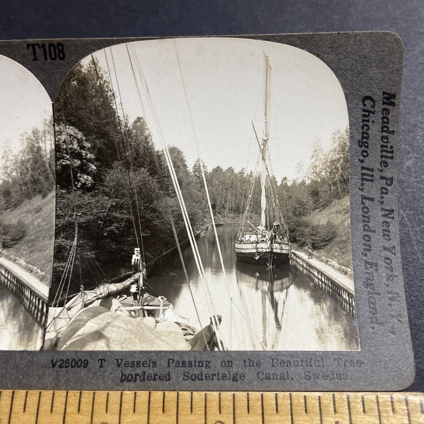 Antique 1910s Fishing Boats On A Canal In Sweden Stereoview Photo Card P5060