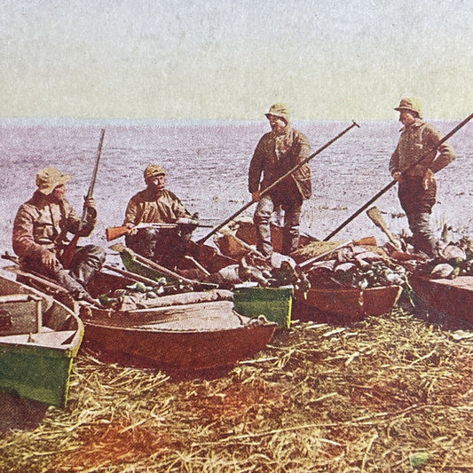 Antique 1899 Duck Hunters Return To Camp Stereoview Photo Card P580-076