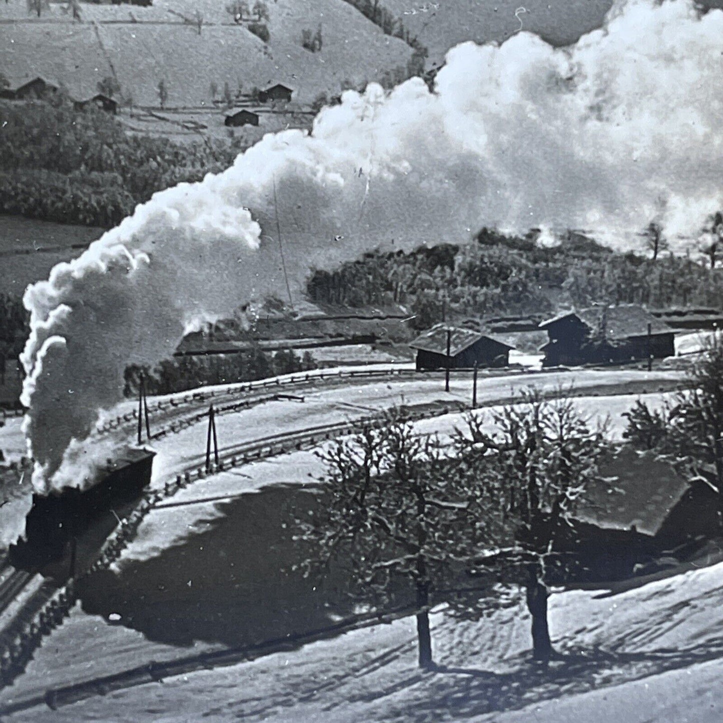 Antique 1905 Steam Train In Lauterbrunnen Switzerland Stereoview Photo Card P904