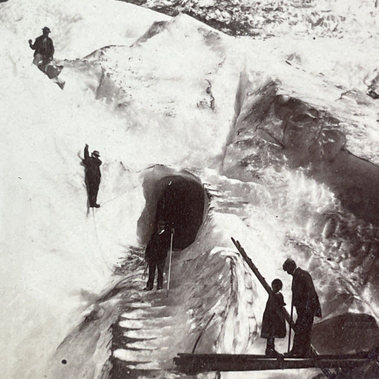 Snow Cave Glacier Tunnel Stereoview Mont Blanc Underwood Antique c1899 X1568