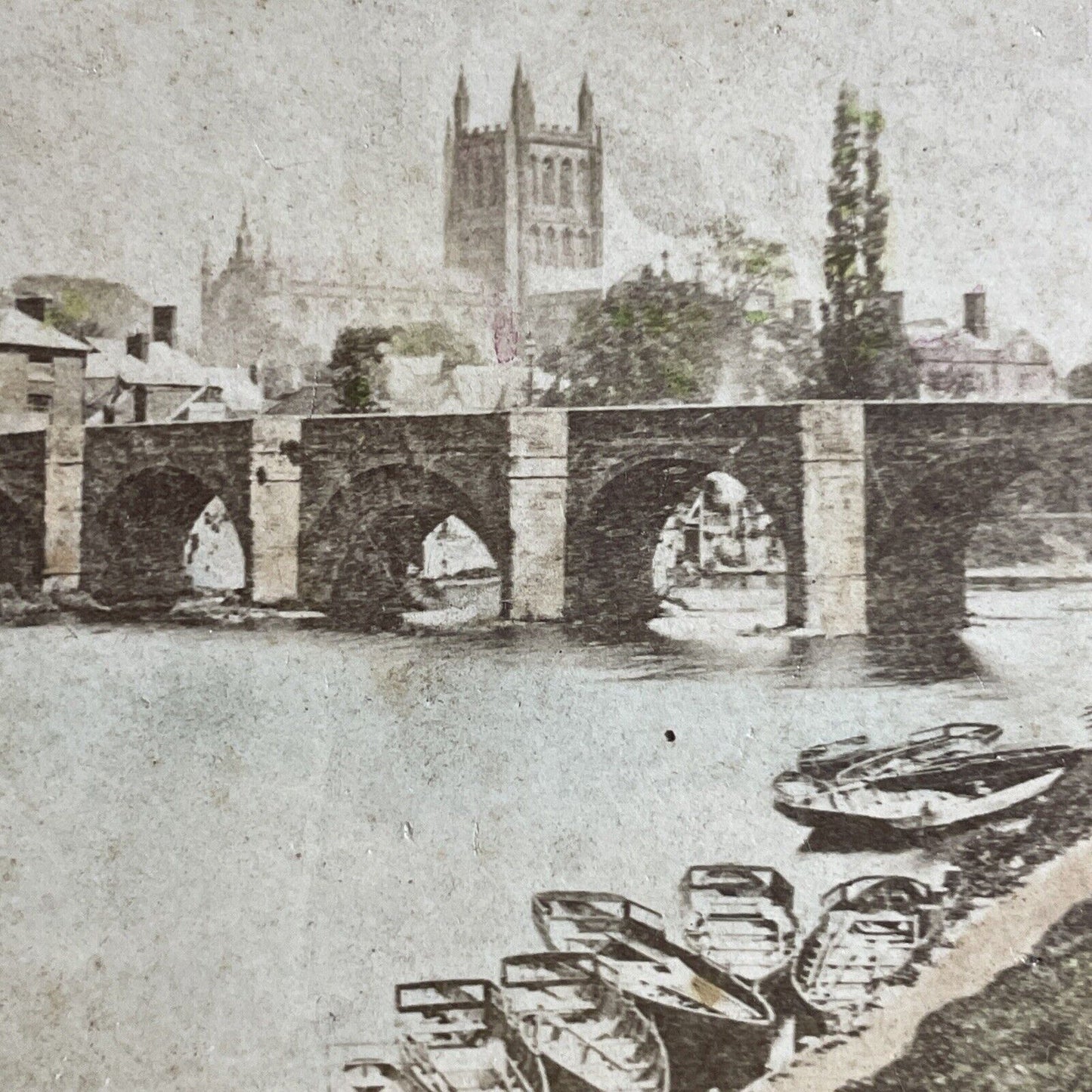 Antique 1870s Hereford Cathedral And Bridges England Stereoview Photo Card P4419