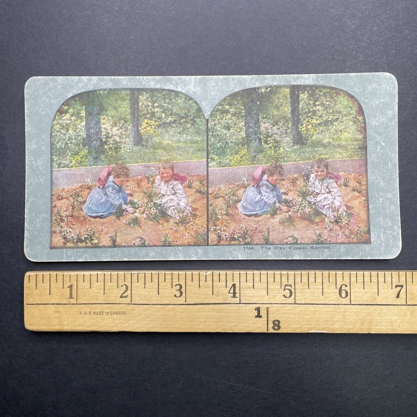 Antique 1898 Children Playing In Flower Garden Stereoview Photo Card P580-046