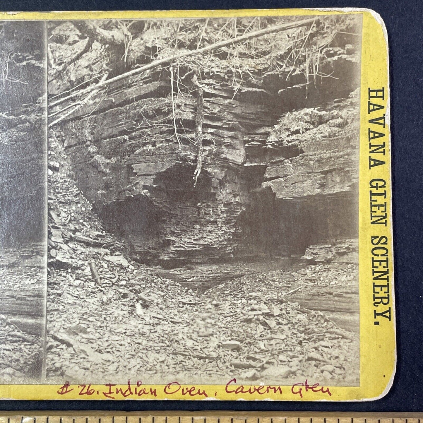 Indian Oven Rock Montour Falls New York Stereoview C.M. Marsh c1865 Y1754