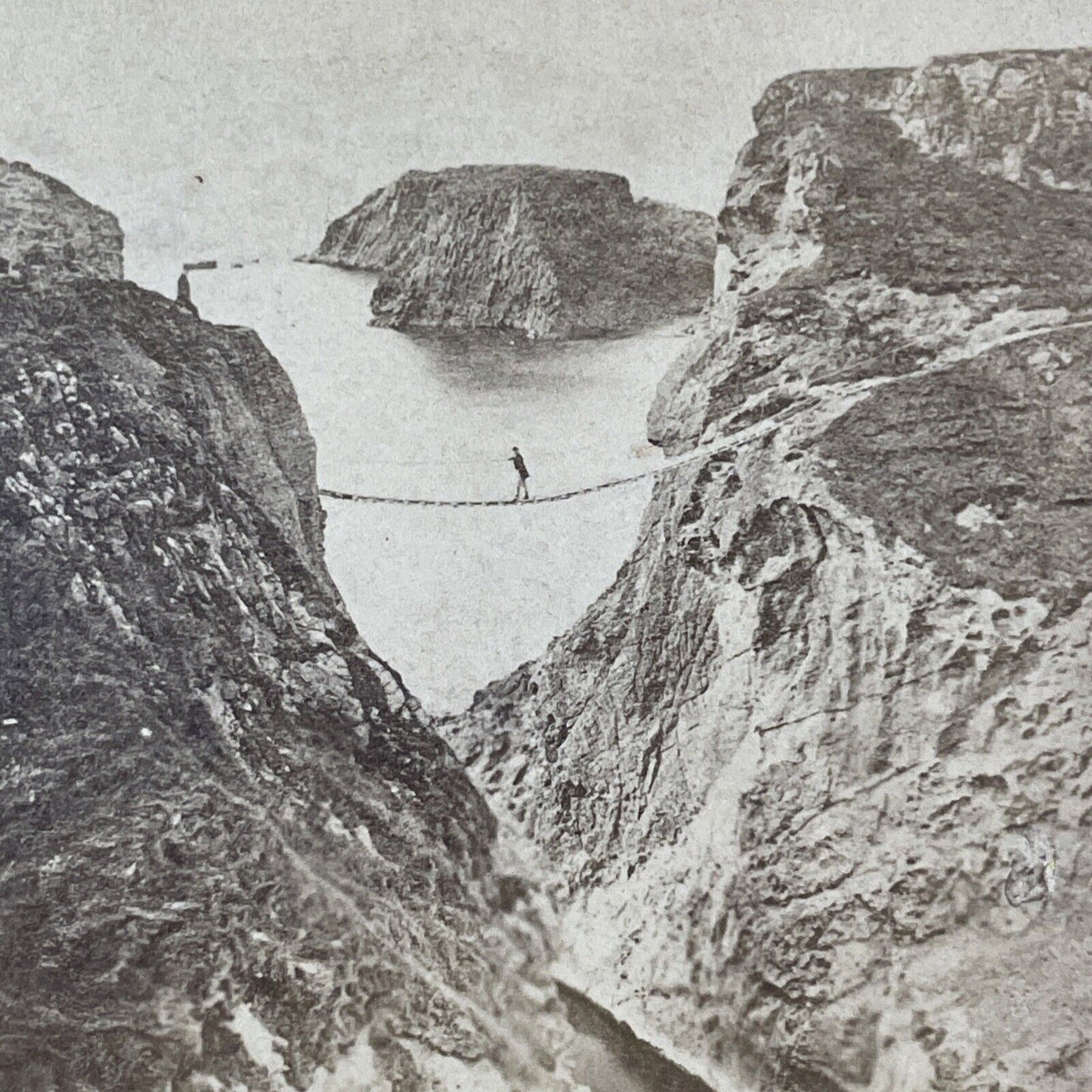 Giant's Causeway Rope Bridge Northern Island Stereoview S.C. Northrop c1870 Y180