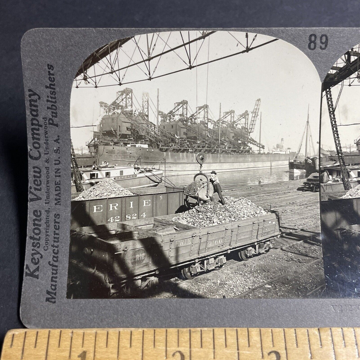 Antique 1920s Rigging And Hoisting Iron Ore Crane Stereoview Photo Card P4825