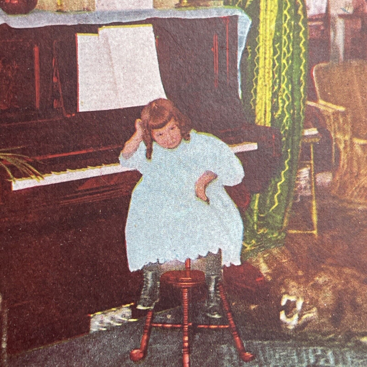 Antique 1898 Child Bored Of Practicing Piano Stereoview Photo Card P1239