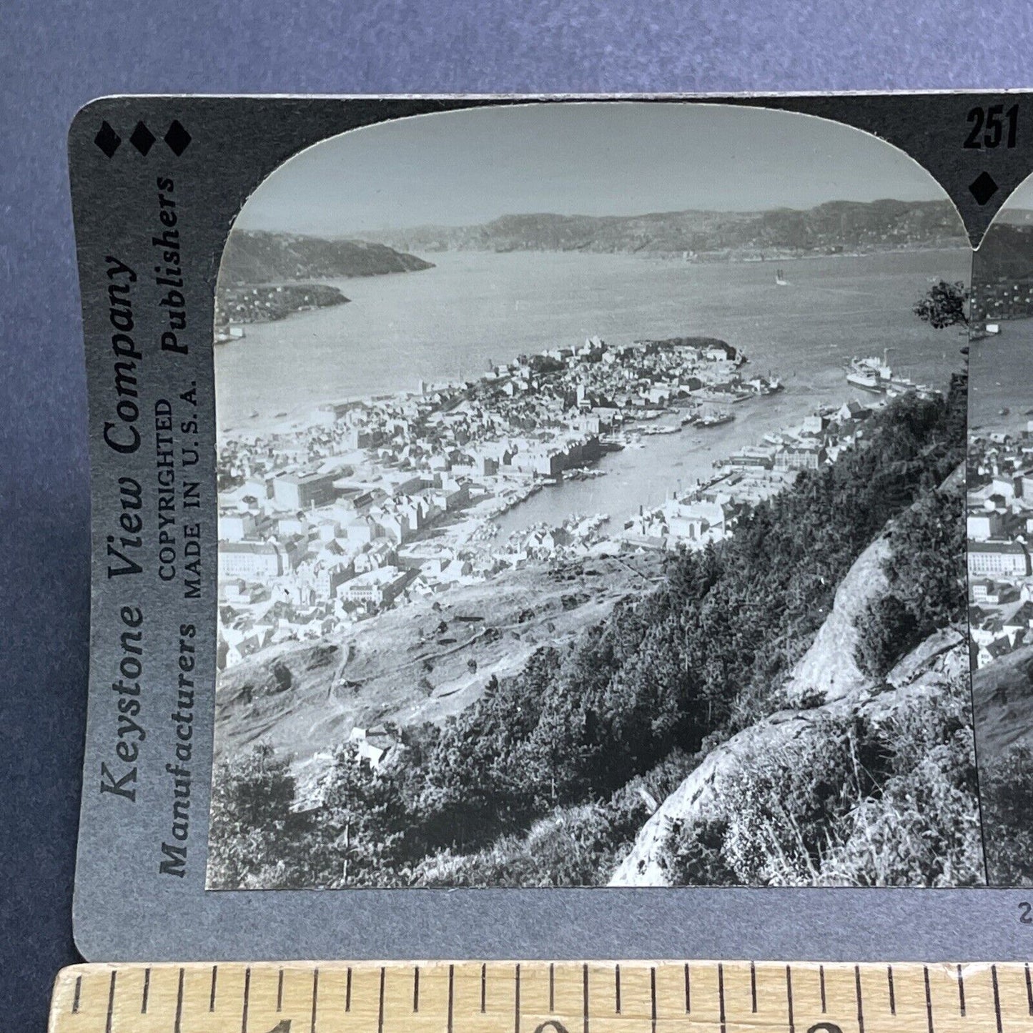 Antique 1920s Bergen Norway City And Port View Stereoview Photo Card V2969