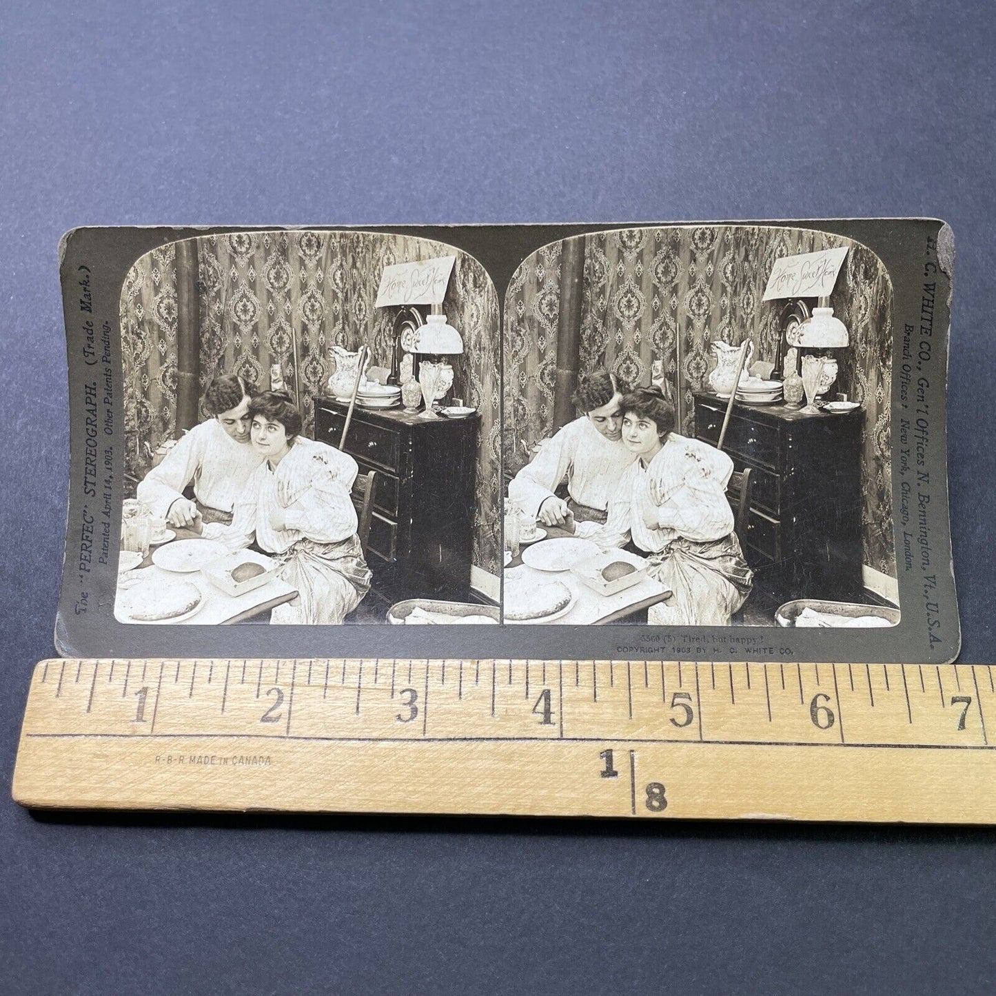 Antique 1903 Happy Couple Snuggle At Dinner Time Stereoview Photo Card P2703