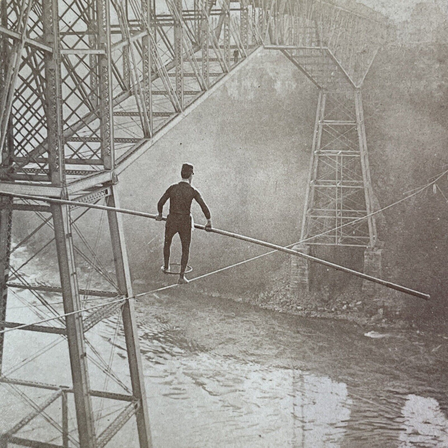 Samuel Dixon Tightrope Walking Niagara Gorge Stereoview Antique c1890 X1921