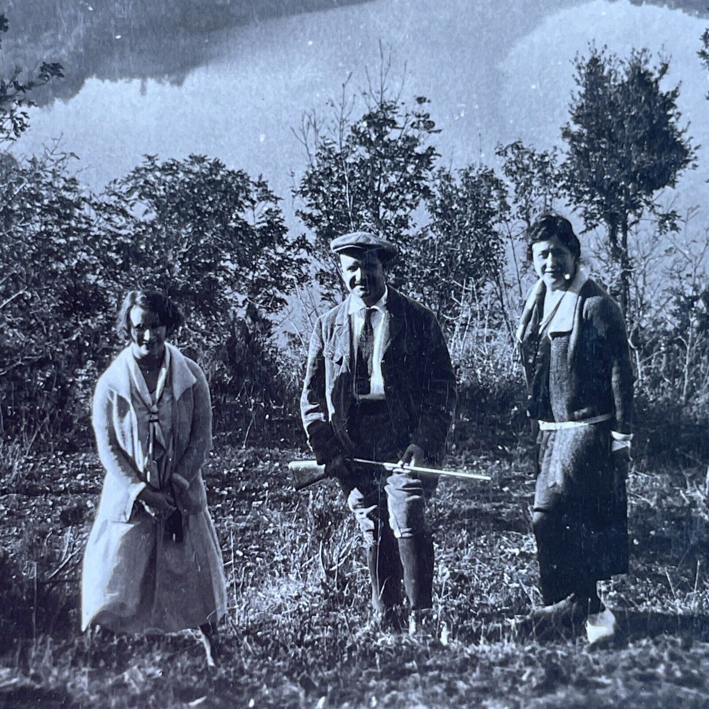 Antique 1925 Women Smile At Lake Nemi Italy OOAK Stereoview Photo Card P3251