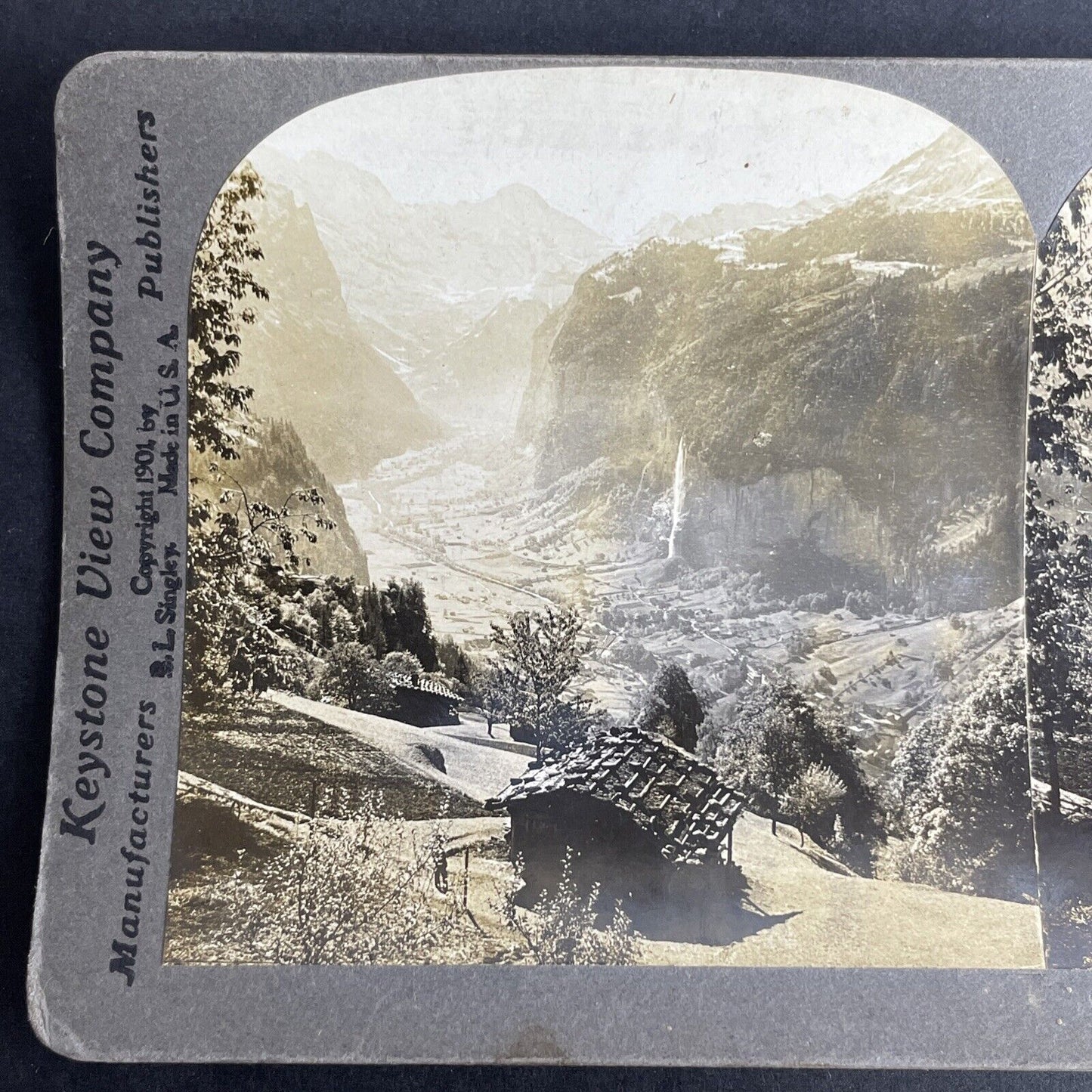 Antique 1901 Lauterbrunnen Switzerland Vista Stereoview Photo Card P1045