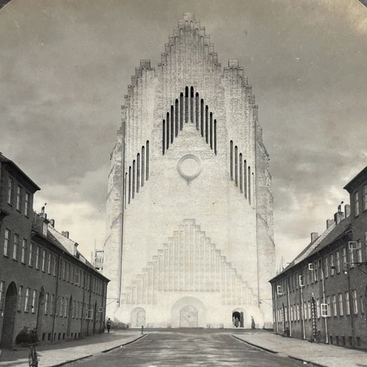 Antique 1940s Grundtvig's Church Copenhagen Denmark Stereoview Photo Card P4930