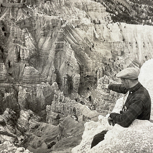 Antique 1920s Man Tempts Fate Cedar Breaks Utah Stereoview Photo Card P4859