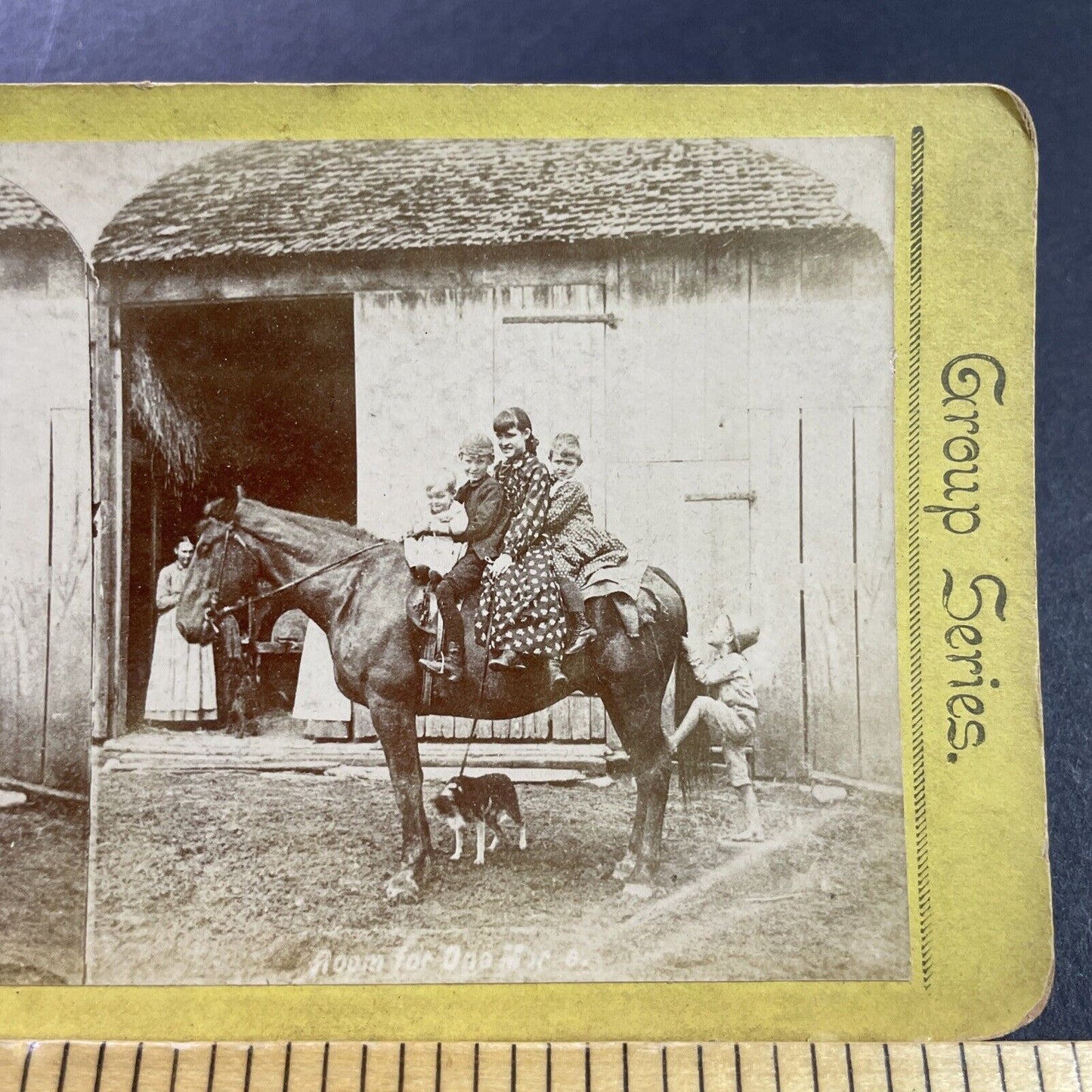 Antique 1870s Four Children Ride A Horse Stereoview Photo Card P4047