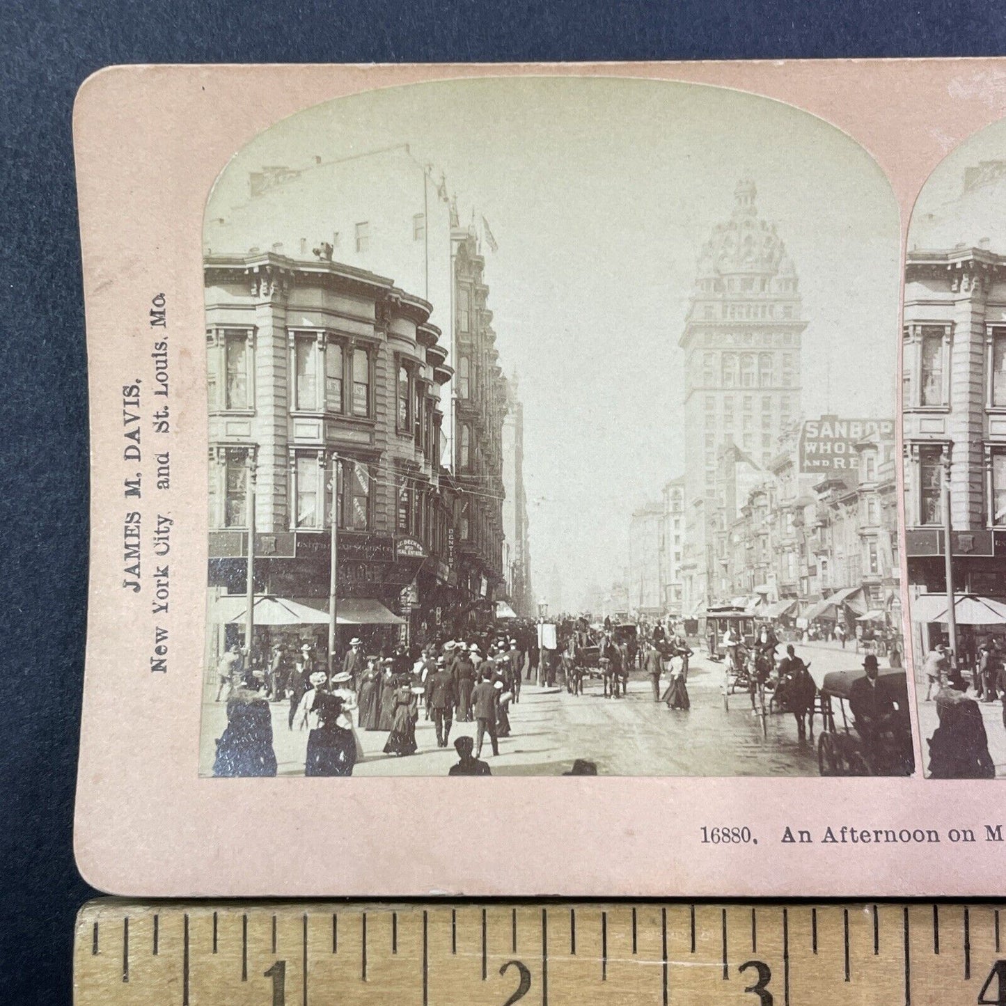 San Francisco Market Street Downtown Stereoview Photo Card Antique 1906 X805