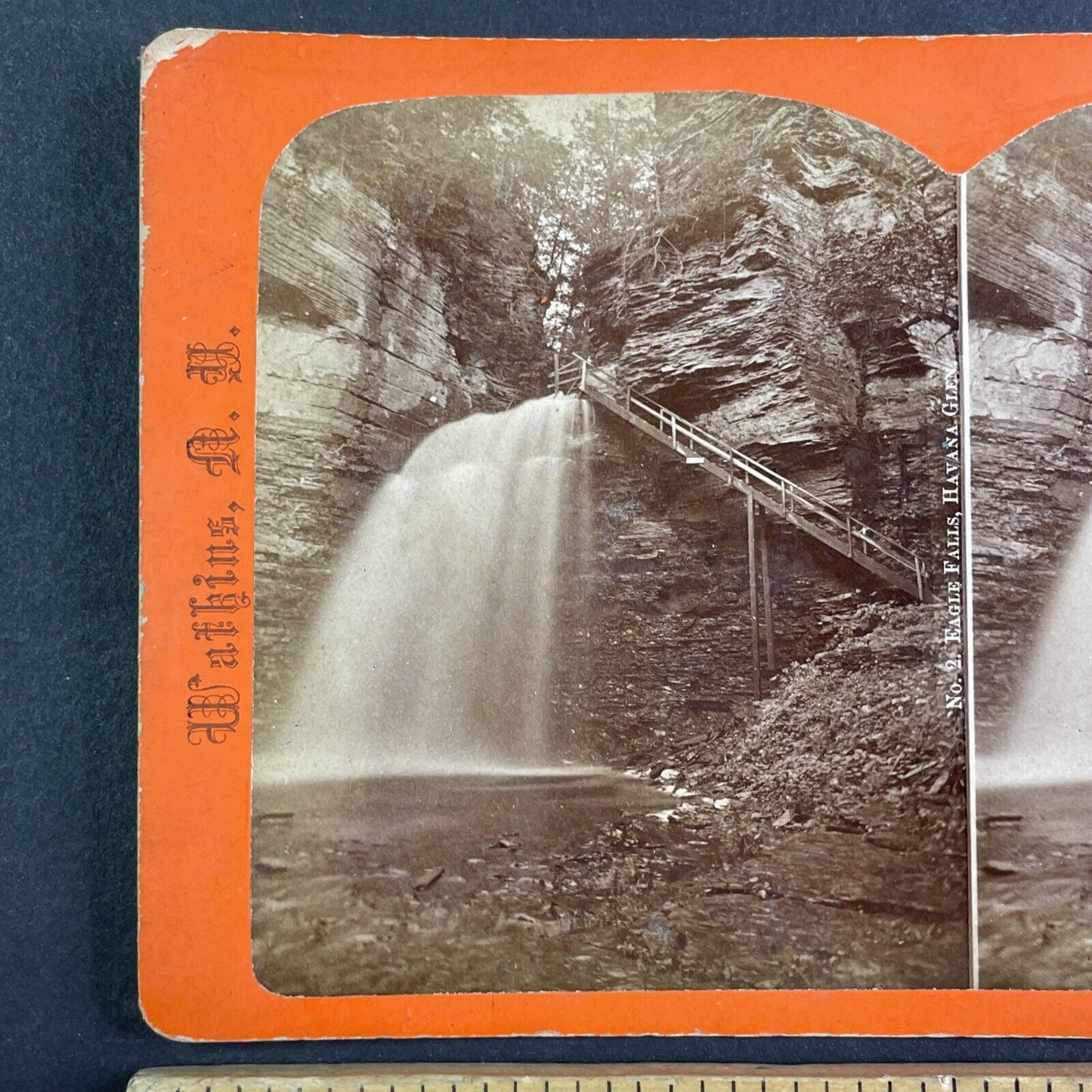Eagle Falls Watkins Glen New York Stereoview R.D. Crum Antique c1870 Y1037