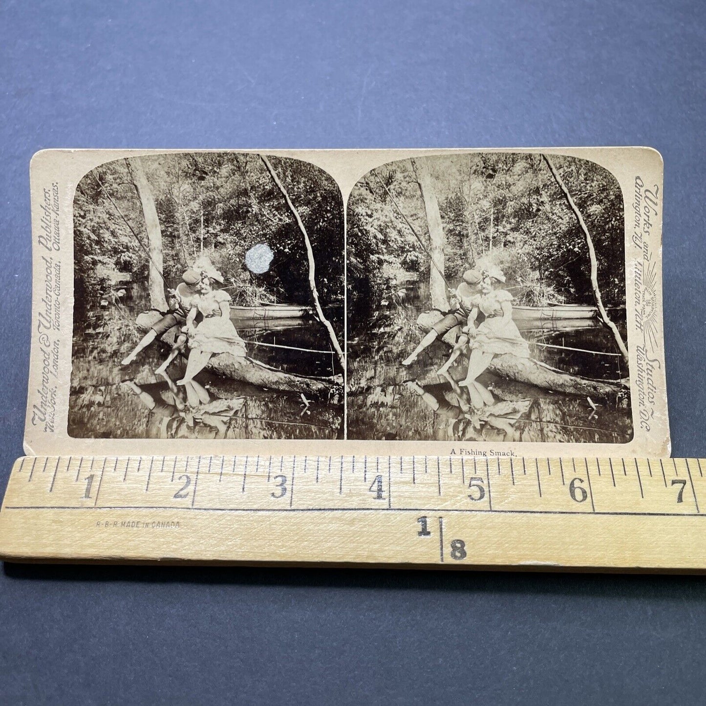 Antique 1899 Man Woman Flirting While Fishing Stereoview Photo Card P2386