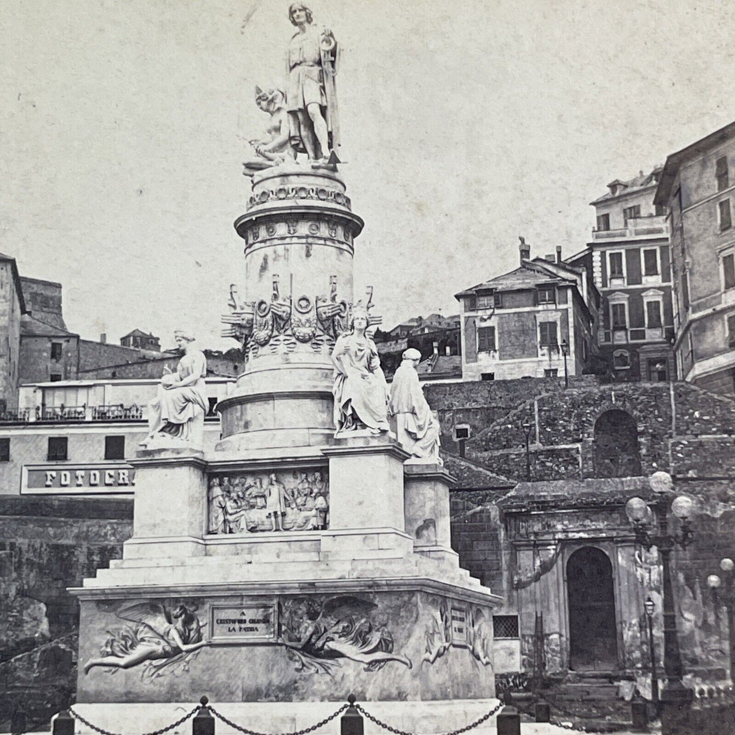 Columbus Monument Genoa Italy Stereoview Celestino Degoix Antique c1870 X3777