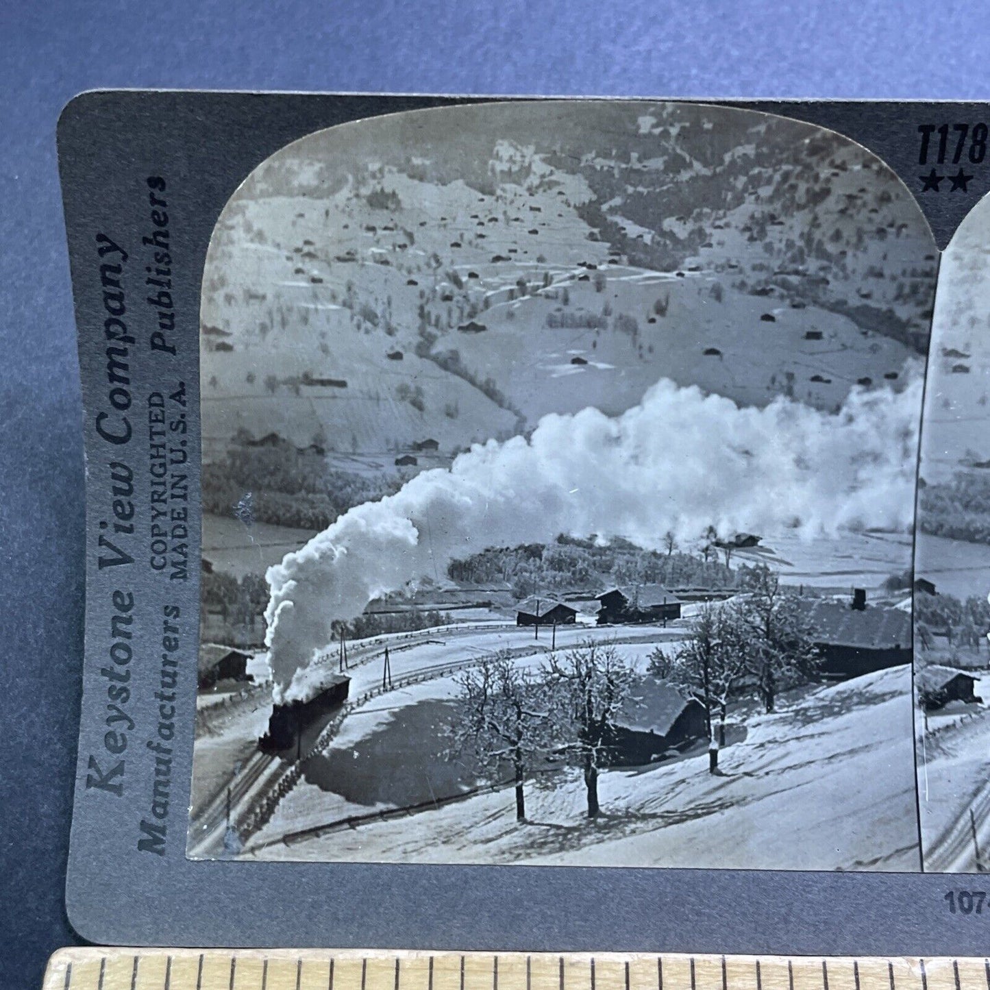 Antique 1909 Steam Train Lauterbrunnen Switzerland Stereoview Photo Card V2870