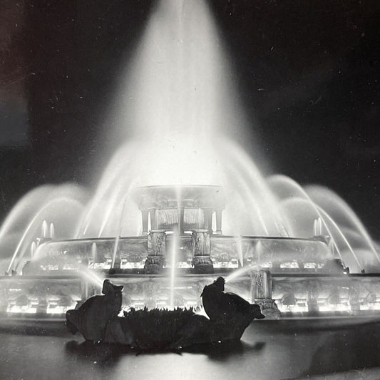 Antique 1920s Waterfountain At Night In Chicago Stereoview Photo Card V2600