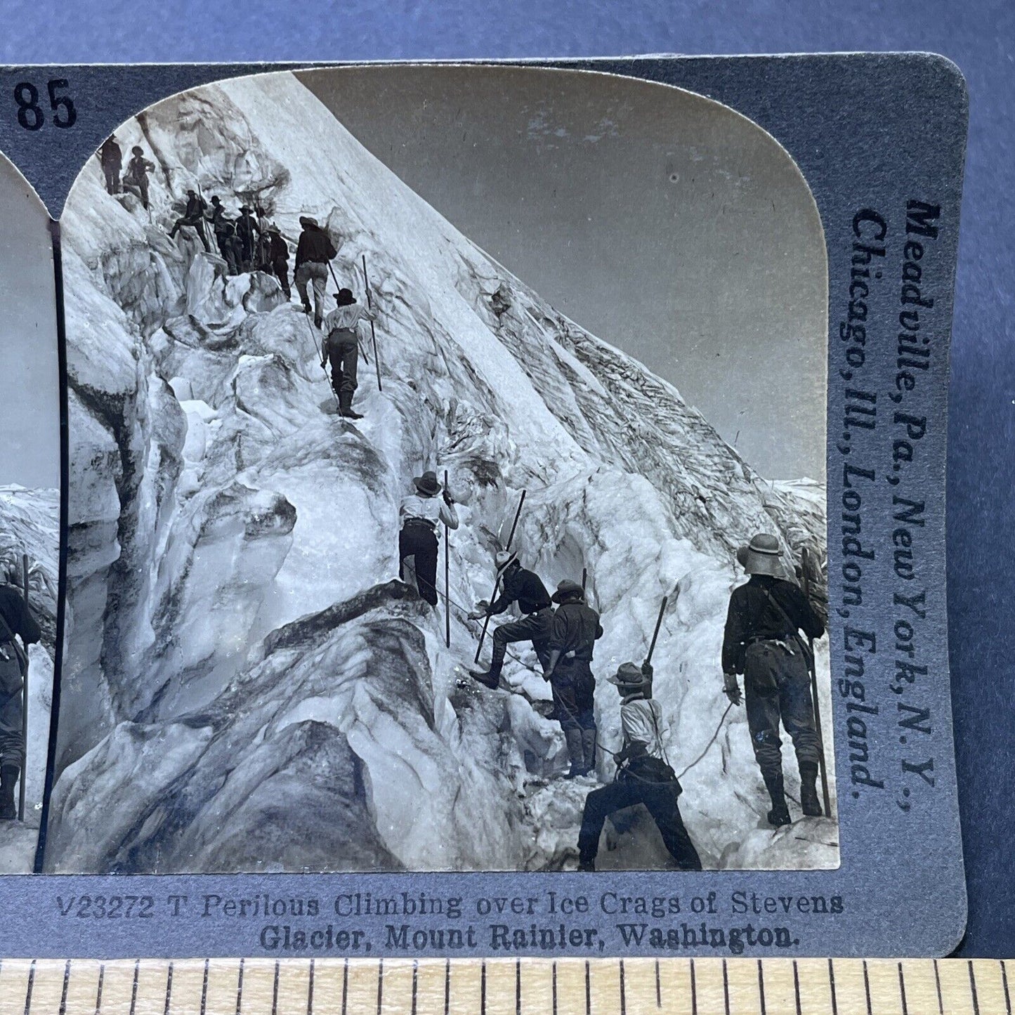 Antique 1909 Hiking The Glaciers Of Mt Ranier Stereoview Photo Card P2757