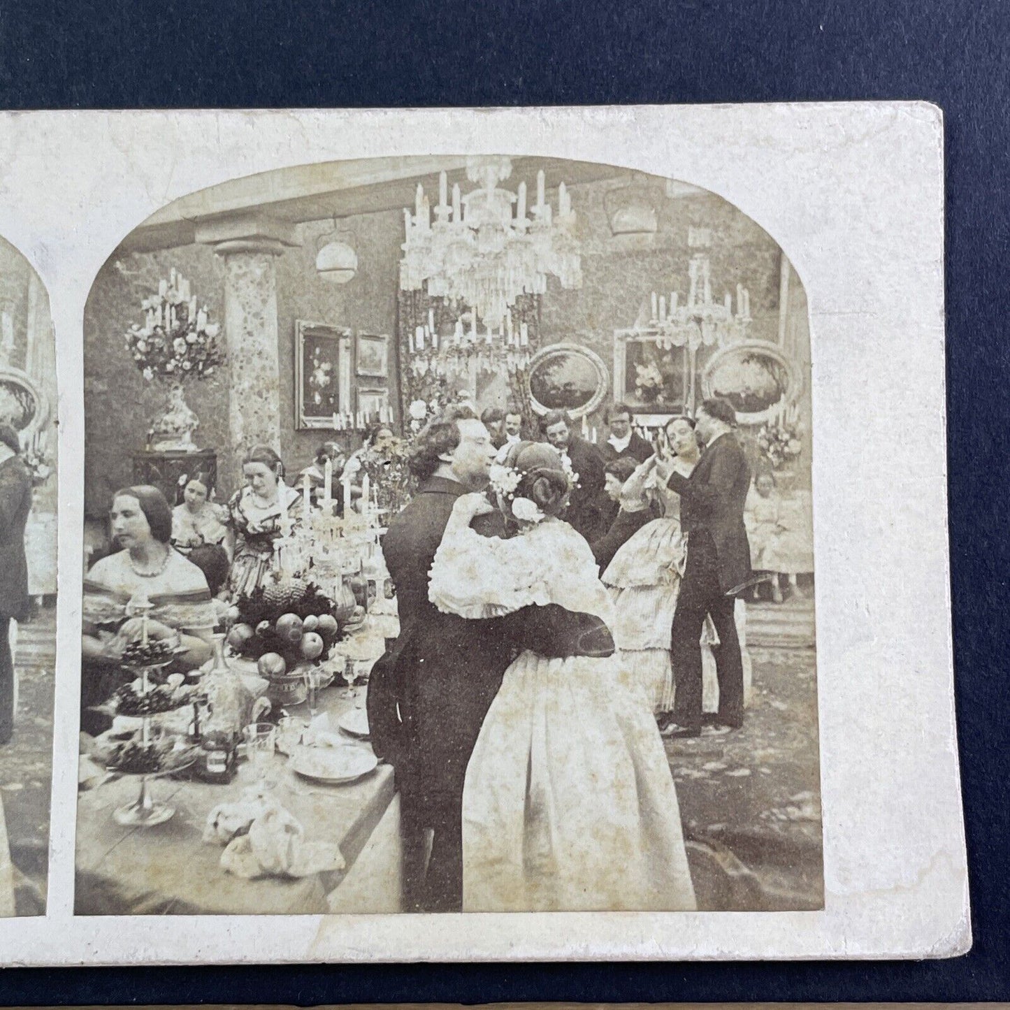 Men and Women at Fancy Ball Stereoview Salt Print Photo Antique c1850s Y108