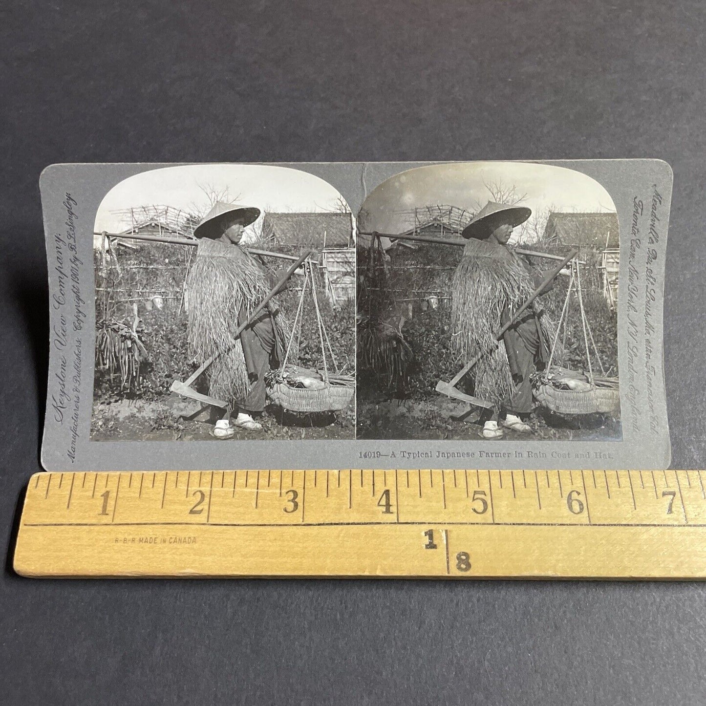 Antique 1901 Man Wears Homemade Raincoat In Japan Stereoview Photo Card P4237