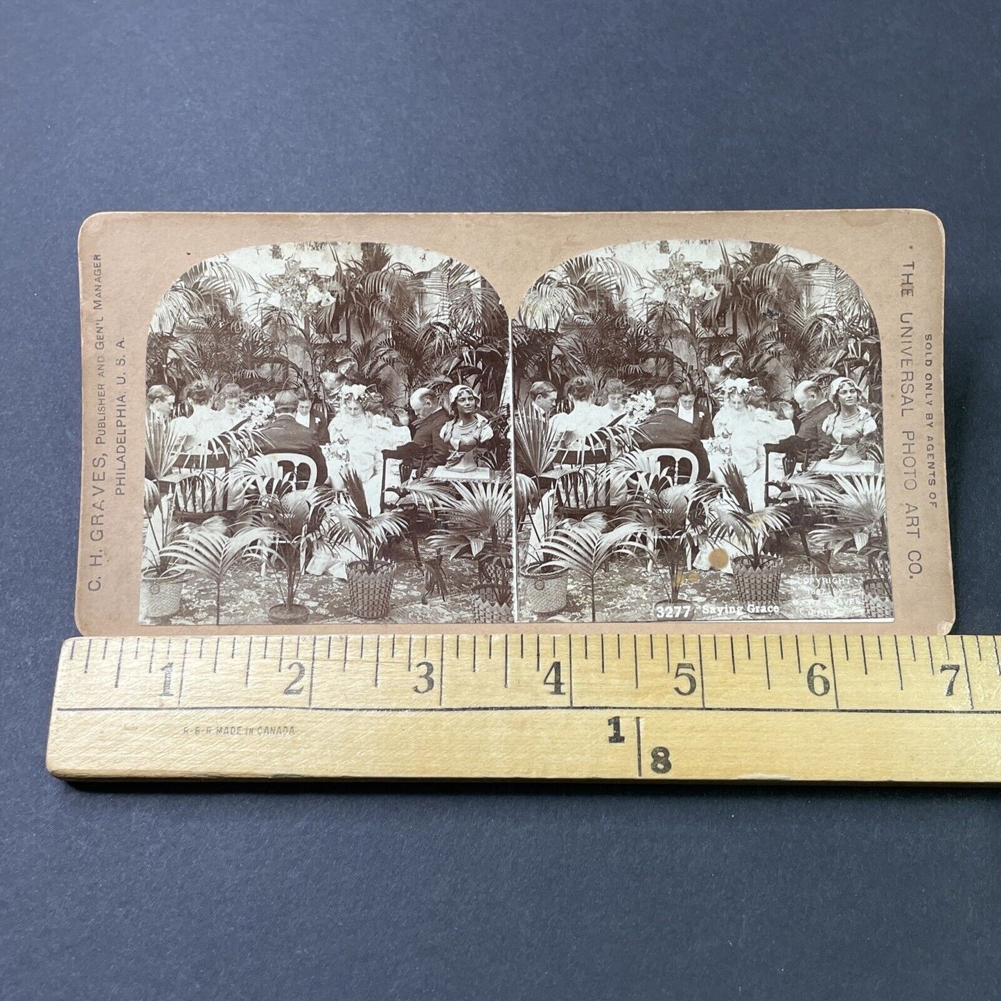Antique 1897 Saying Grace Prayer Victorian Wedding Stereoview Photo Card P2962