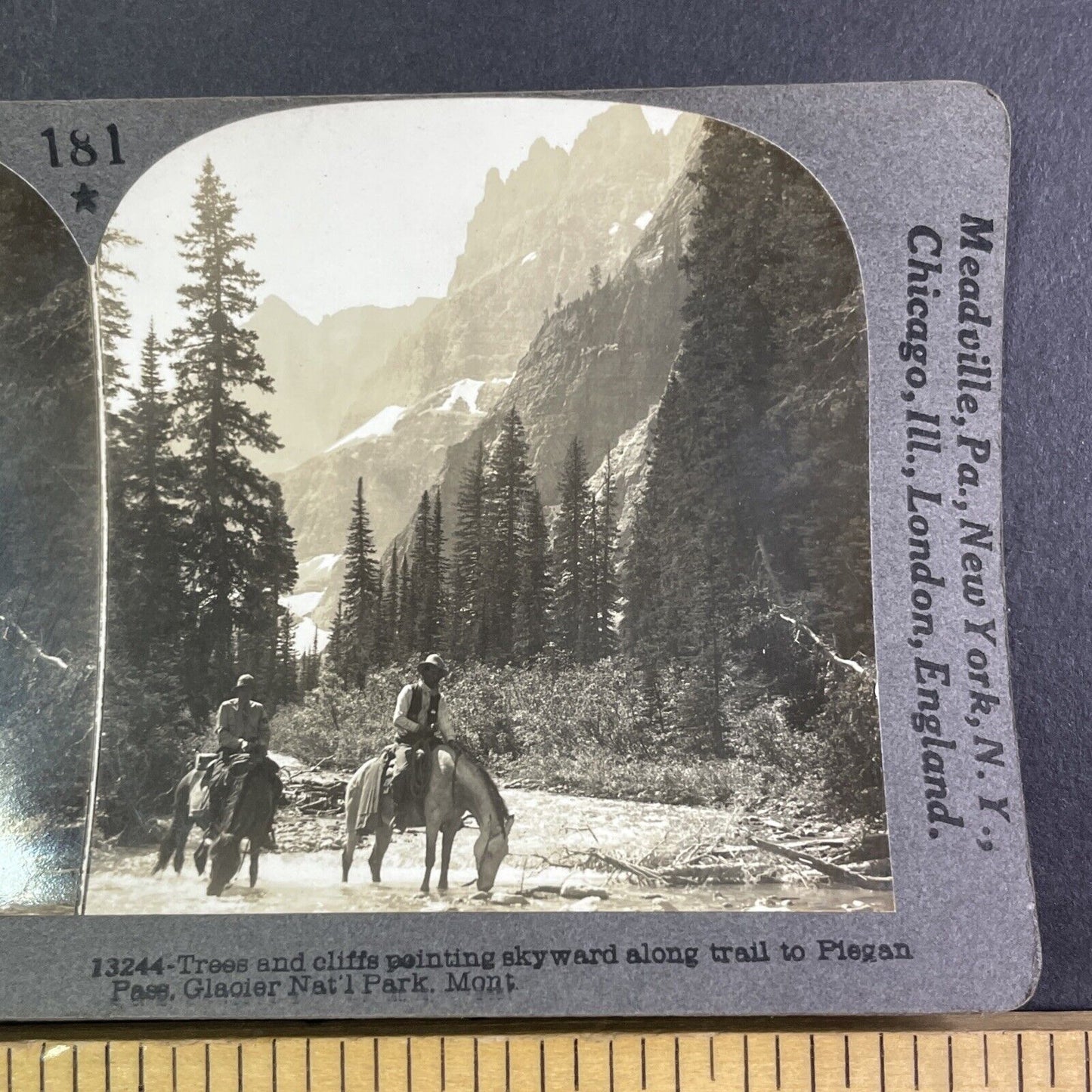 Cowboys on Horses Glacier National Park Stereoview Montana Antique c1906 Y1173