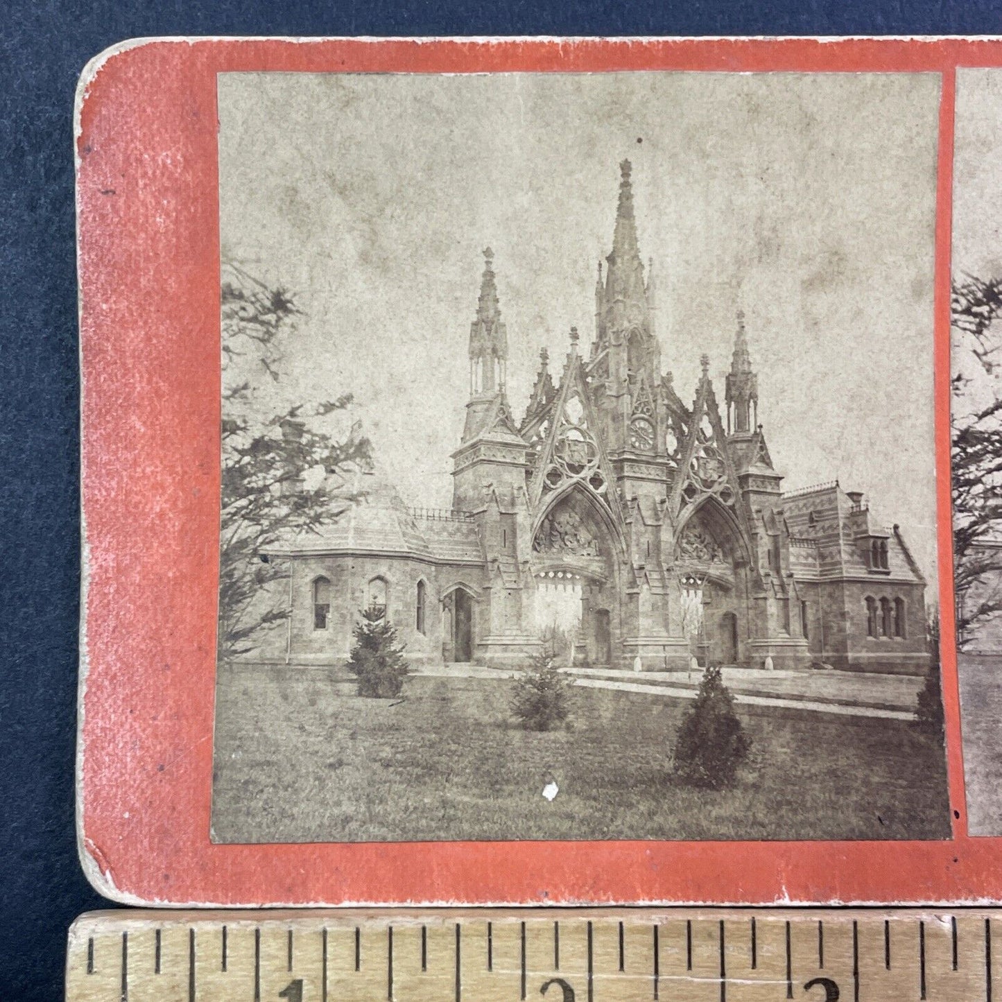 Green-Wood Cemetery Brooklyn Gothic Front Gate Stereoview Antique c1865 X2421