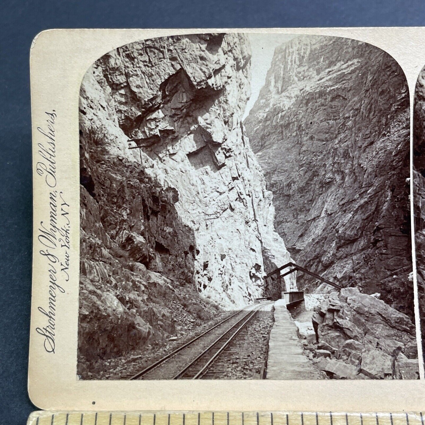 Antique 1894 Royal Gorge Canyon Railroad  Colorado Stereoview Photo Card V520