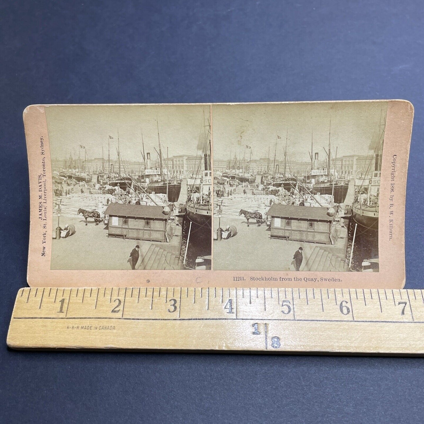 Antique 1896 Shipyard Imports Stockholm Sweden Harbor Stereoview Photo Card 2005