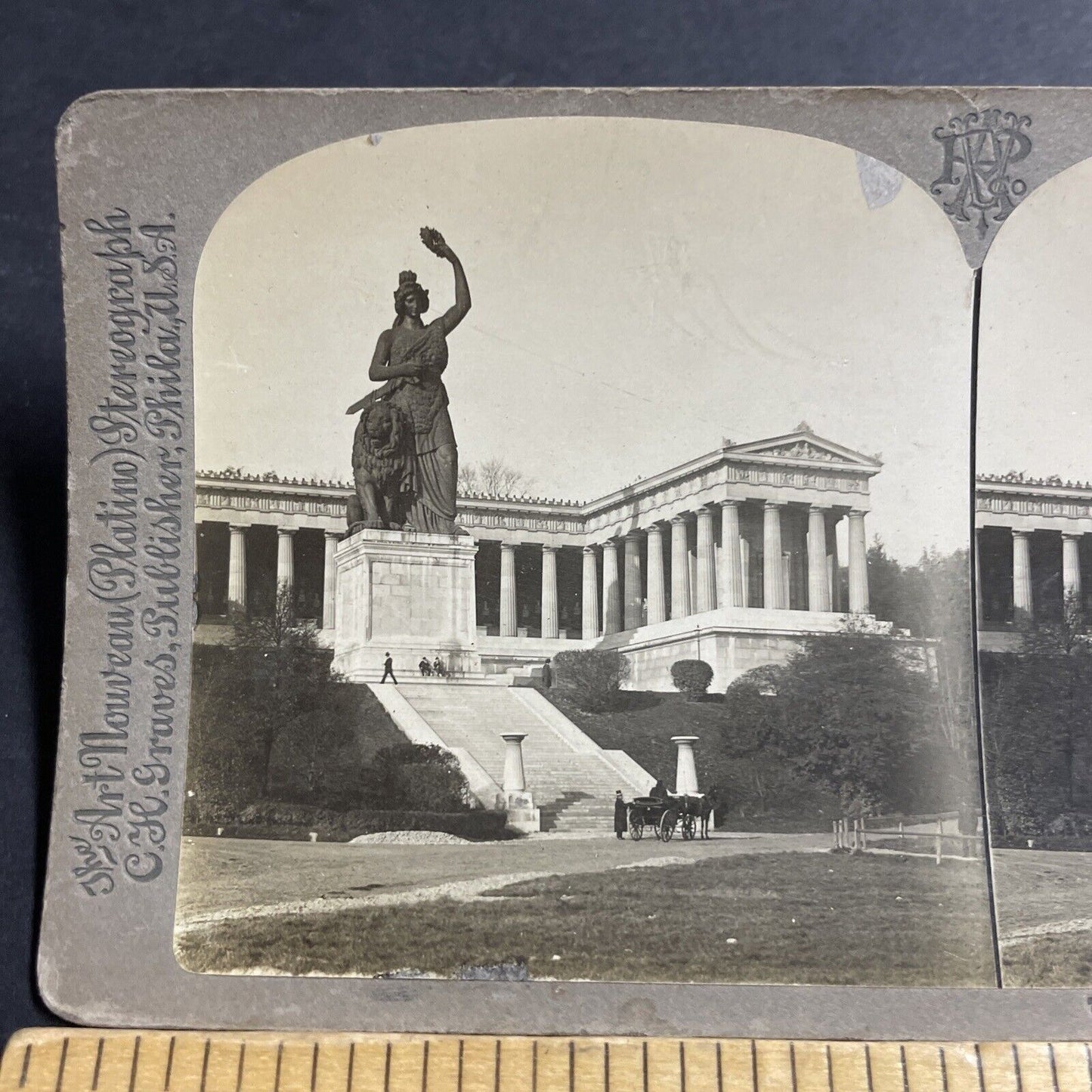 Antique 1900 Statue Of Bavaria Munich Germany Stereoview Photo Card P5105